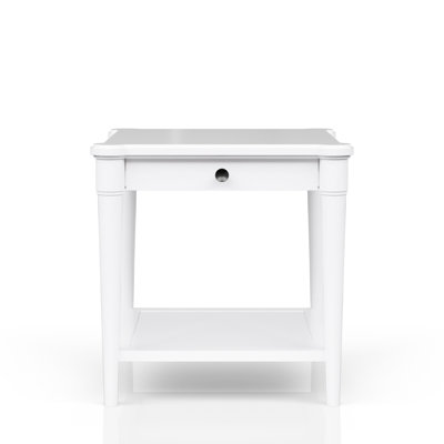 Table de bout blanche avec rangement, fini bois massif +, look transitionnel décontracté, 24,96 po Hauteur, 26 largeur, 24 profondeur, 1 tiroir de rangement à finition de tiroir, transitionnel, H, l, P, style charmant