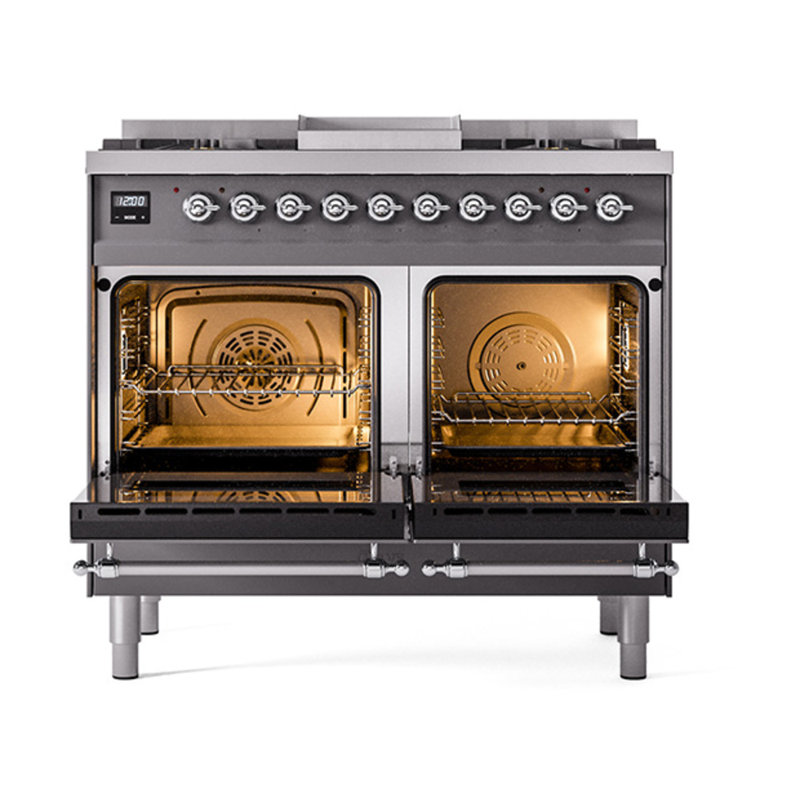ILVE Nostalgie II Noblesse 40 in Dual Fuel Range, Graphite Matte/Chrome, Natural Gas