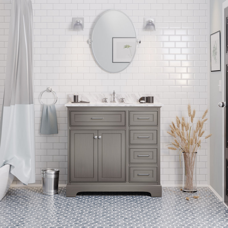 Ensemble de meuble-lavabo simple 36 po Ronnie, Marbre de Carrare, Gris patiné