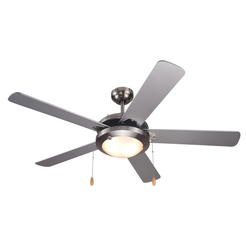 Silver 52" Modern Ceiling Fan with LED Light and 5 Blades