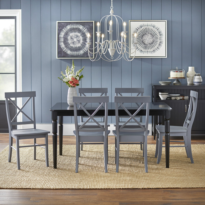 Bellmead Four Leg Dining Set, Black Table with Gray Chairs, 7-Piece (1 Table, 6 Chairs)