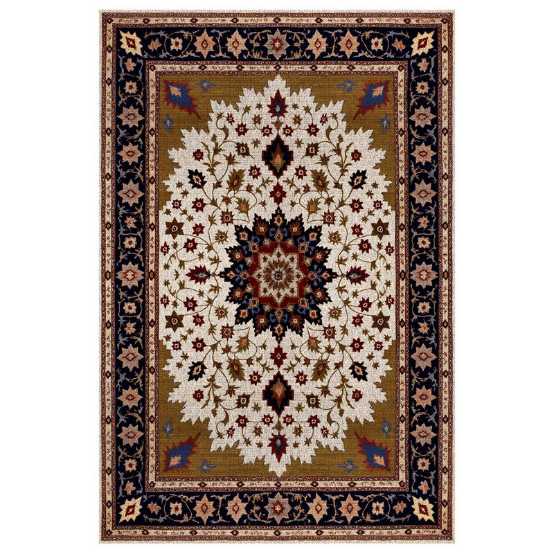 Madeline Collection Digital Print Cotton-Polyester Brown Colorful Moroccan Rug, Rectangle 5'3" x 7'3"