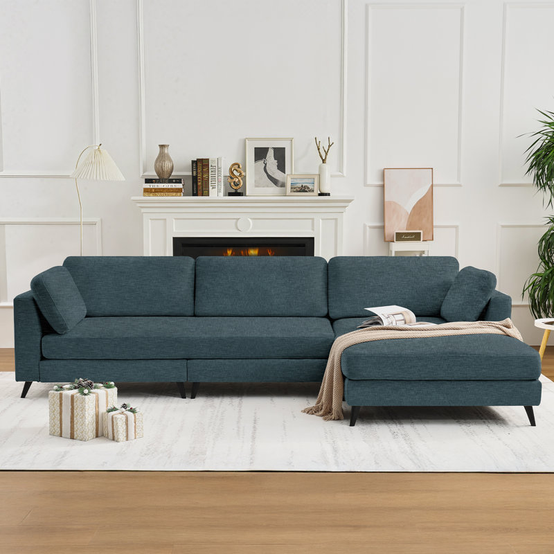 Chenille L-Shaped Sectional, Light Blue Chenille