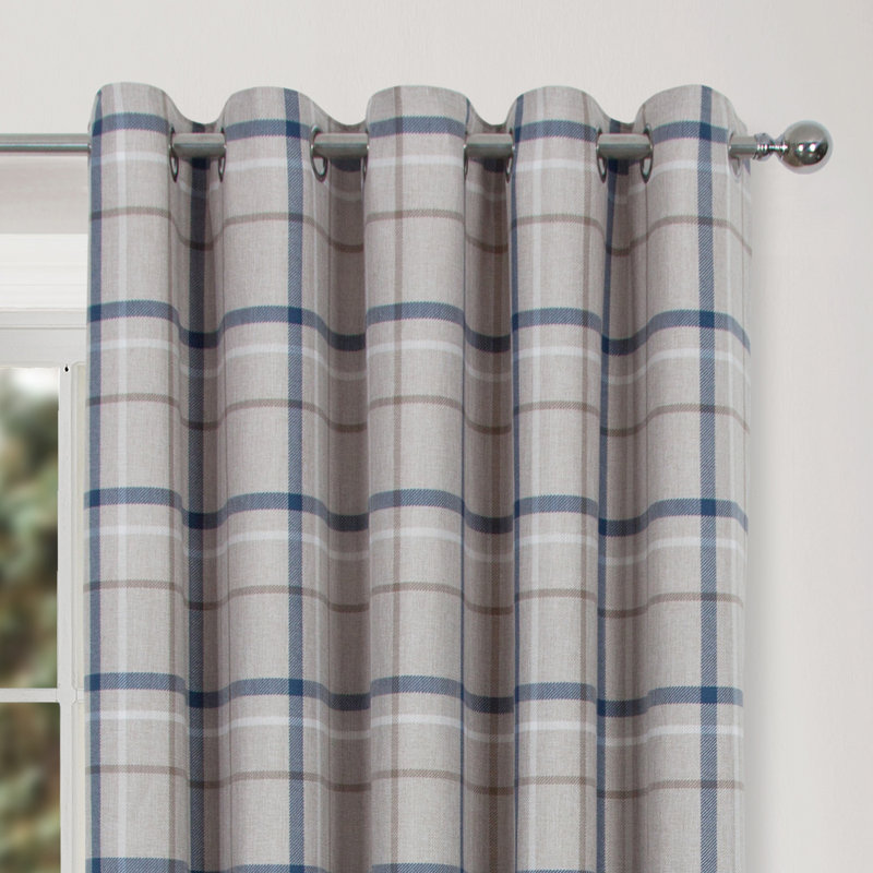 Groover Check Eyelet Room Darkening Curtains, Blue, 229cm Width  x 183cm Drop 