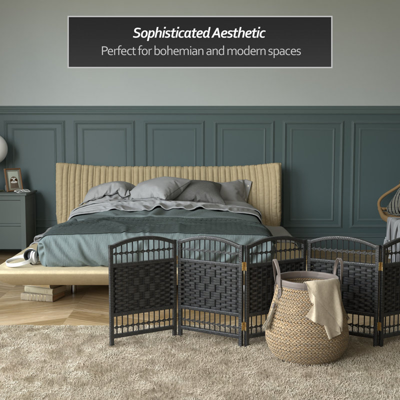 Short Fiber Weave Folding Screen, Black, 8, 23.5"H