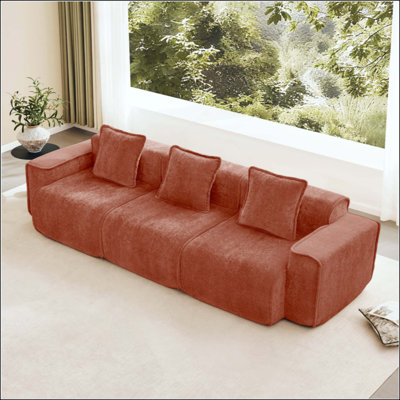 Canapé modulaire à 3 sièges profonds avec passepoil à bordure française, sans assemblage requis, canapé moderne à 3 places avec coussins décoratifs, tissu de velours