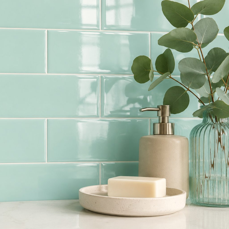 Curvaceous 3" x 6" Ceramic Wall Tile, Turquoise