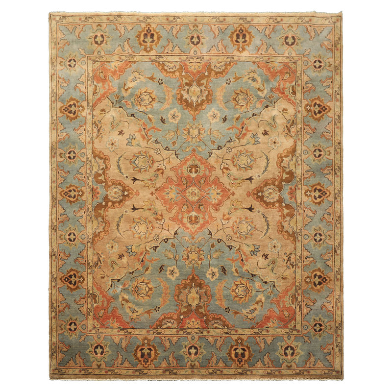 Tapis floral traditionnel brun clair en laine noué à la main 8 x 10 8 po