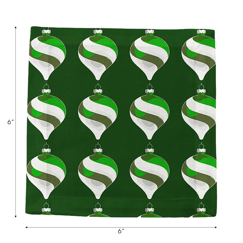 Xmas Ornament Cotton Sateen Cocktail Napkins, Green