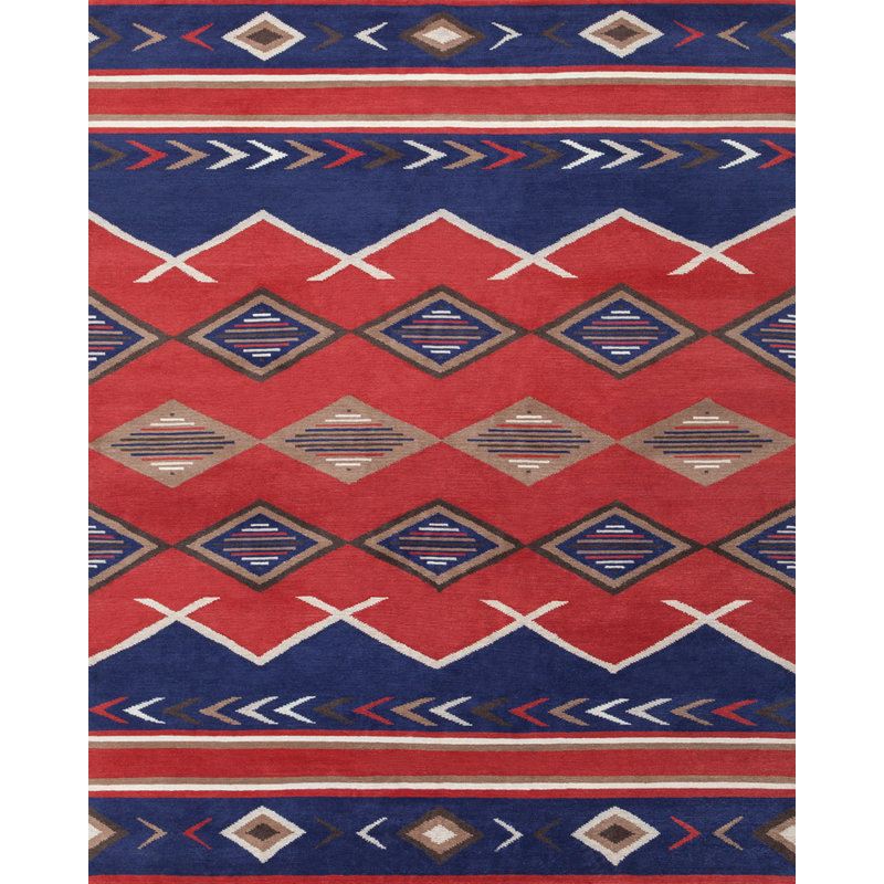 Wool Southwestern Area Rug in Red/Indigo/Brown/Oatmeal, Rectangle 12' x 15'