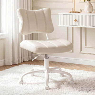 Modern Bow Back Vanity Chair with Adjustable Height, 360° Swivel, PU Leather Office Chair for Bedroom, Home Office & Living Room