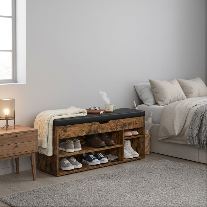 Upholstered Storage Bench, Brown