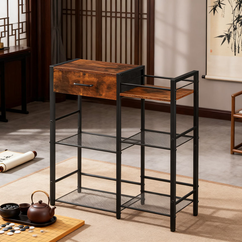 Armoire à café avec rangement, table de cuisine à 6 niveaux avec tiroir, support à café pour petits espaces, buffet industriel rustique