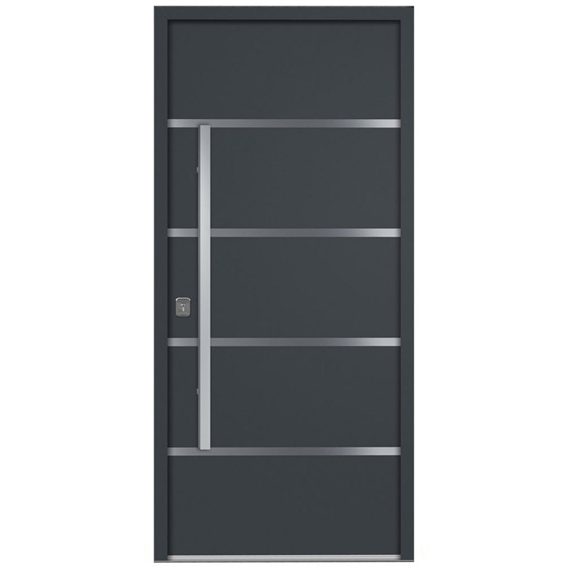 Porte d'entrée extérieure moderne en acier 36 po x 80 po - Inox S3, Noir, S'ouvre à droite vers l'intérieur