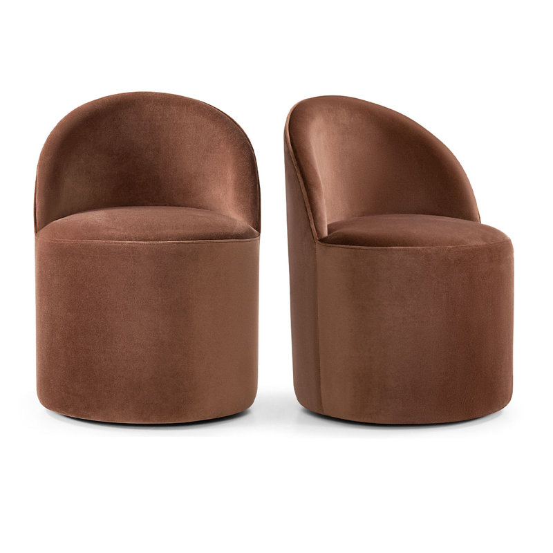 Chaise rembourrée entièrement assemblée en velours avec roulettes cachées (ensemble de 2), Rouille