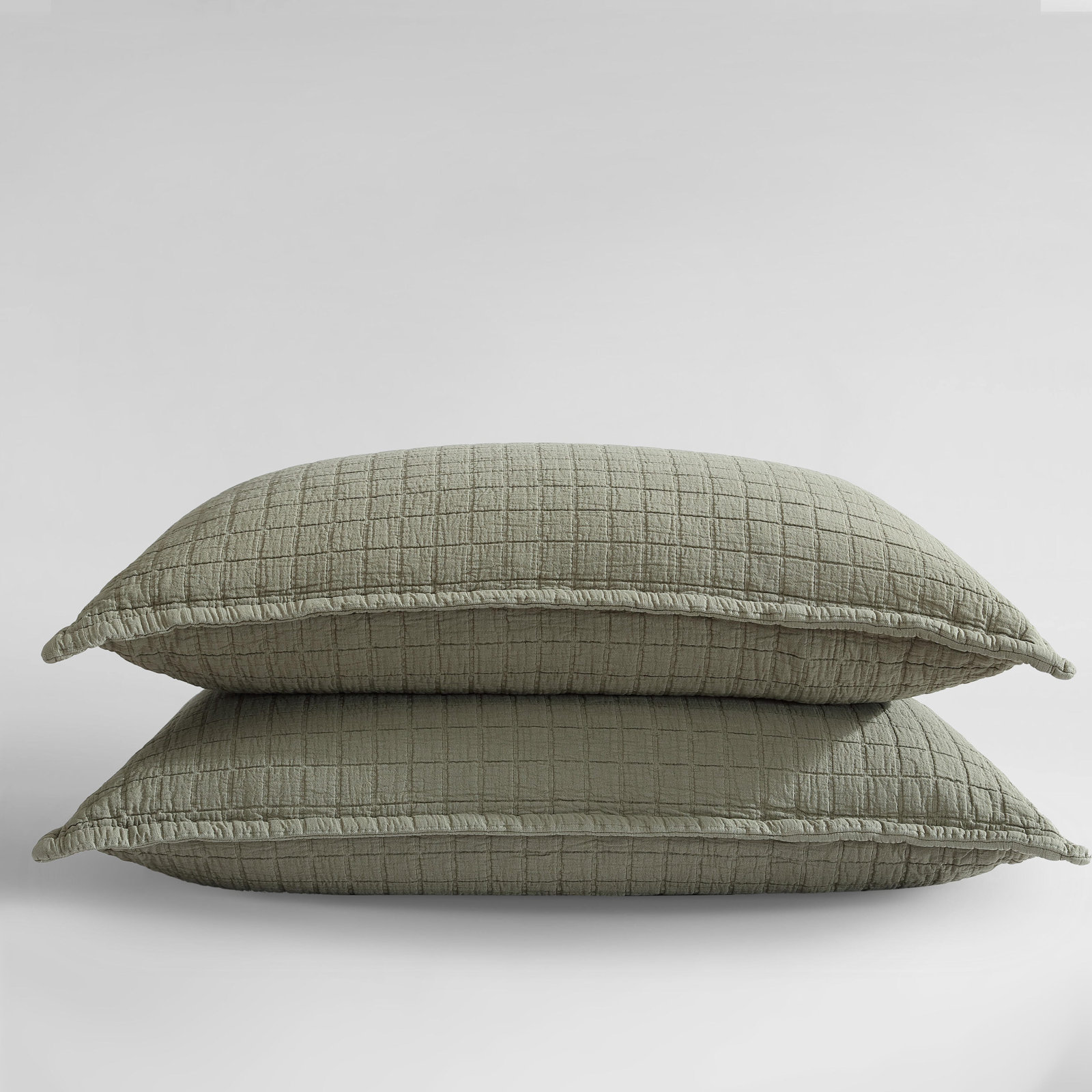 Garment Washed Cotton Shams, King, Dark Green