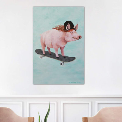 Pig Skateboarding by Coco De Paris - Wrapped Canvas Print