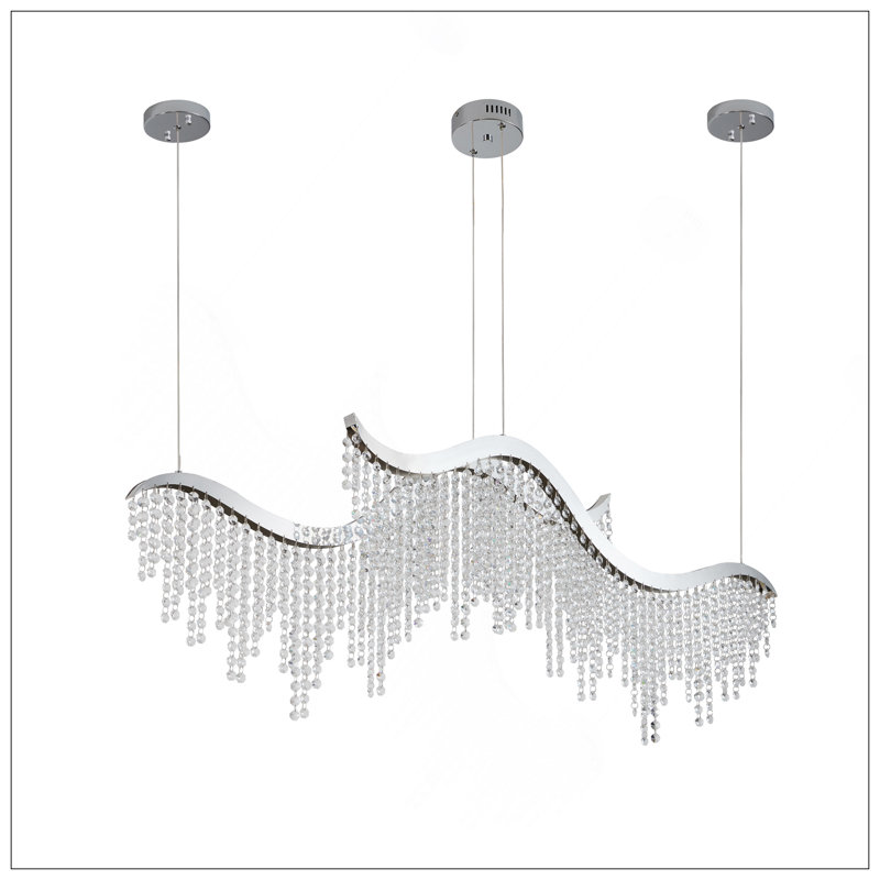 -Lustre en cristal à DEL Modern Wave - température de couleur réglable K / K / K - hauteur réglable - lustre élégant pour le salon et l'espace luxueux