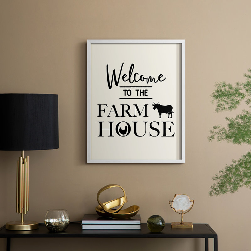«Welcome to the Farmhouse», reproduction encadrée en bois massif, H 15 po x l 12 po, Blanc