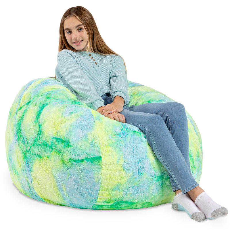 Saxx 3 Foot Kids Bean Bag Chair - Plush Faux Fur - Fun Colors, Firefly Yellow Faux Fur