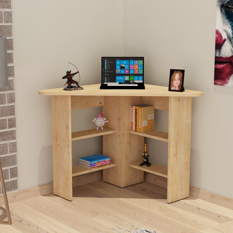 Modern Study Desk with Numerous Shelves, Sapphire Oak, 31.5 x 28.9 x 31.5 inches | 100% Melamine Coated Particle Board, Thickness: 0.7 inches | Wall-Mountable for Space Saving | Elegant and Functional Design