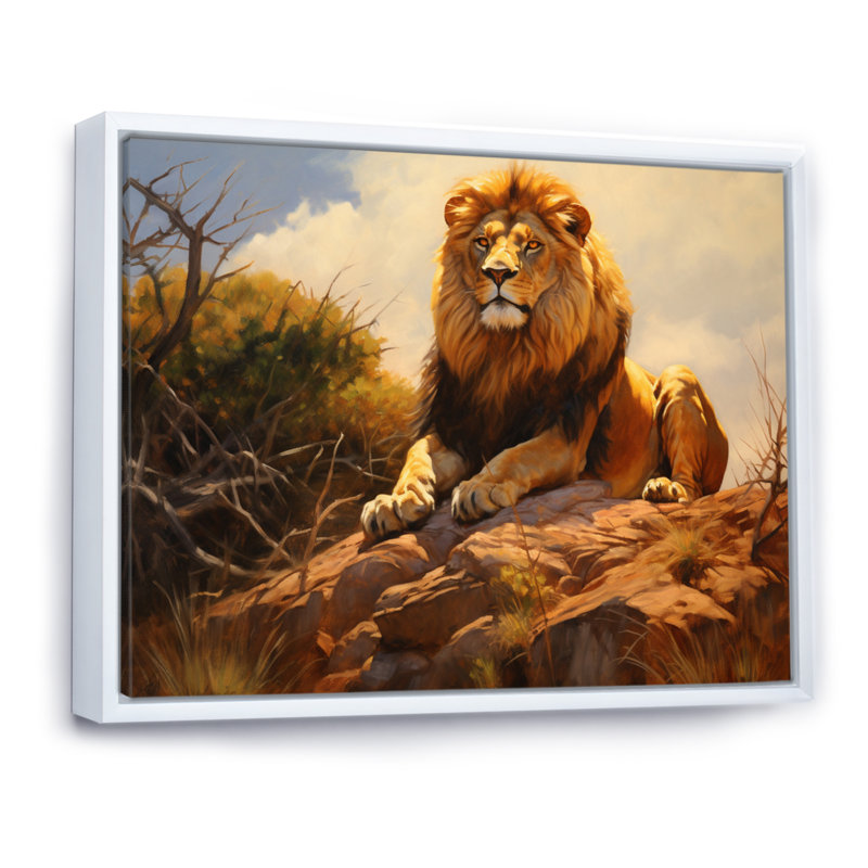 Lion en plein air II, reproduction d'art sur toile, H 30 po x l 40 po x P 1,5 po, Cadre flottant blanc