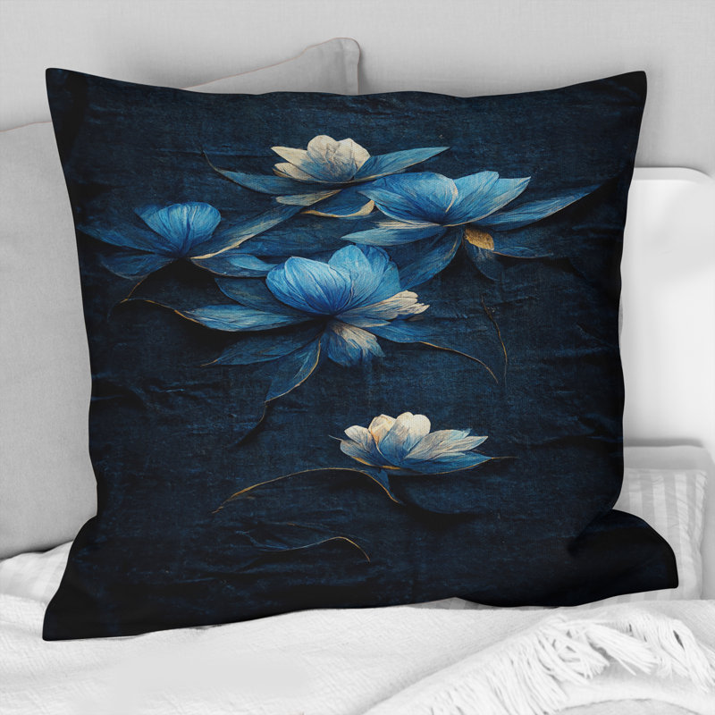 Coussin décoratif rétro imprimé fleurs bleu clair chinois I