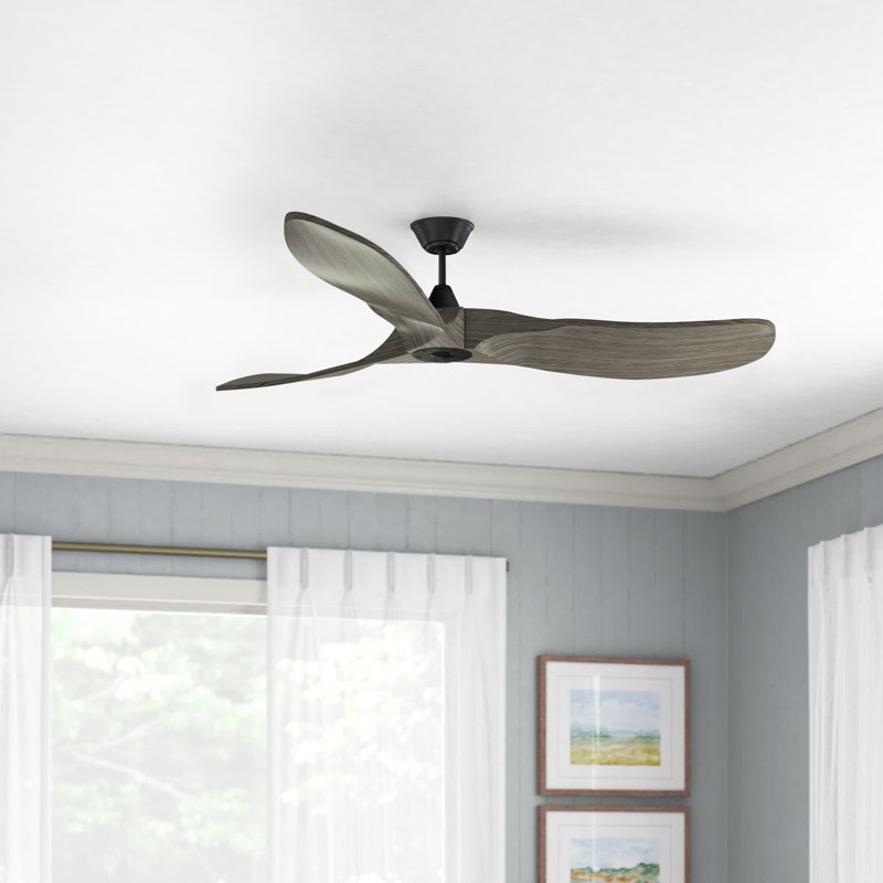 Ventilateur de plafond 3 pales avec télécommande Obsidian, Étain vieilli avec pales en chêne patiné, 70 pouces