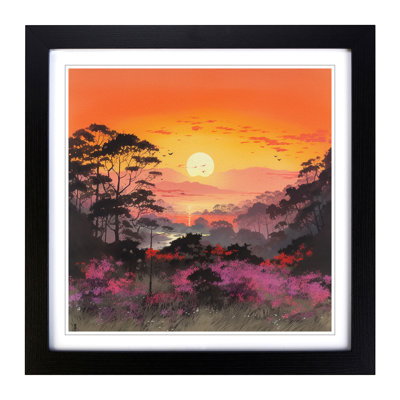 Japanese Sunset Colour Field Painting No.2 - Single Picture Frame Print on Wood
