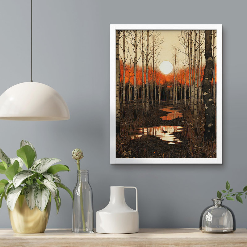 "Birch Tree Landscape Landscape Fall Forest Leaves" sur papier, Blanc, H 10 po x l 8 po