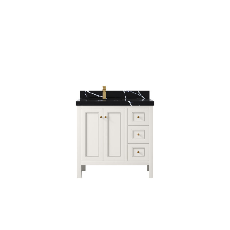 Nashville 36 In. W X 22 In. D Left Offset Sink Bathroom Vanity With 2 In. Quartz, Alabaster, Brushed Gold, Calacatta Gold
