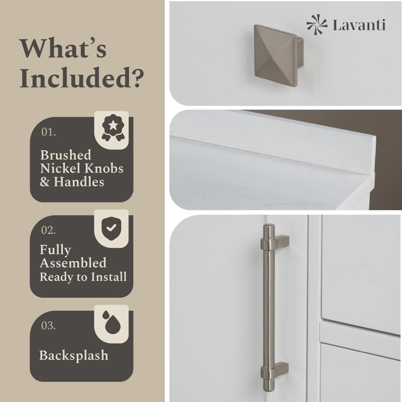 Lavanti Oakford 24 Inch Bathroom Vanity with Sink – 100% Premium Solid Wood, Stylish White Vanity Bathroom with Storage Cabinet – Modern Bathroom Vanities with Single Vanity Sink & 1.5" Quartz Countertop