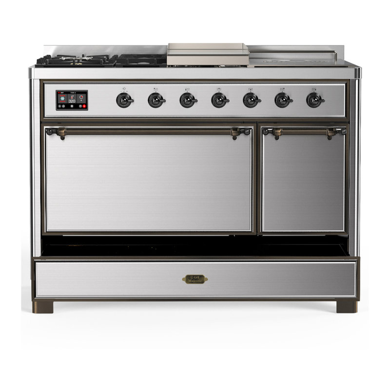 Majestic III Series 48 Inch Dual Fuel Range with 5 Sealed Burners, Griddle, Frenchtop in Burgundy (Natural Gas, Chrome Trim)