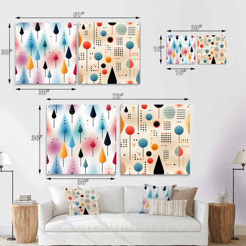 Ensemble de 2 pastels scandinaves géométriques pastel - Art abstrait géométrique en verre mural, H 16 po x l 33 po