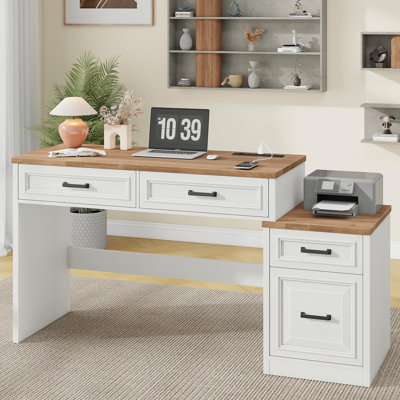61" Farmhouse Computer Desk With File Drawer