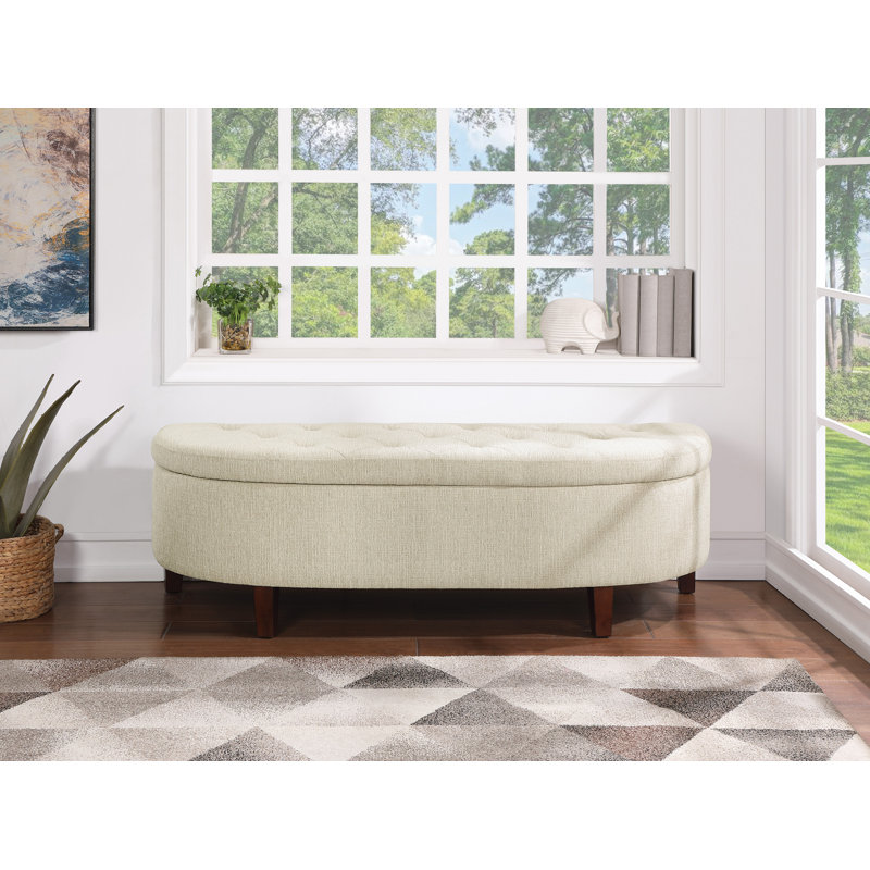 Banc de rangement en lin Lorinne, Blanc lin