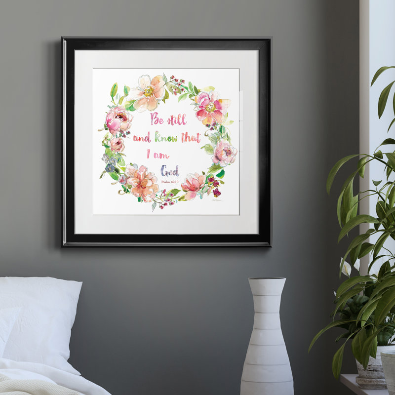Floral Scripture Wreath I - cadre photo, impression d'art textuel sur papier, Papier encadré noir