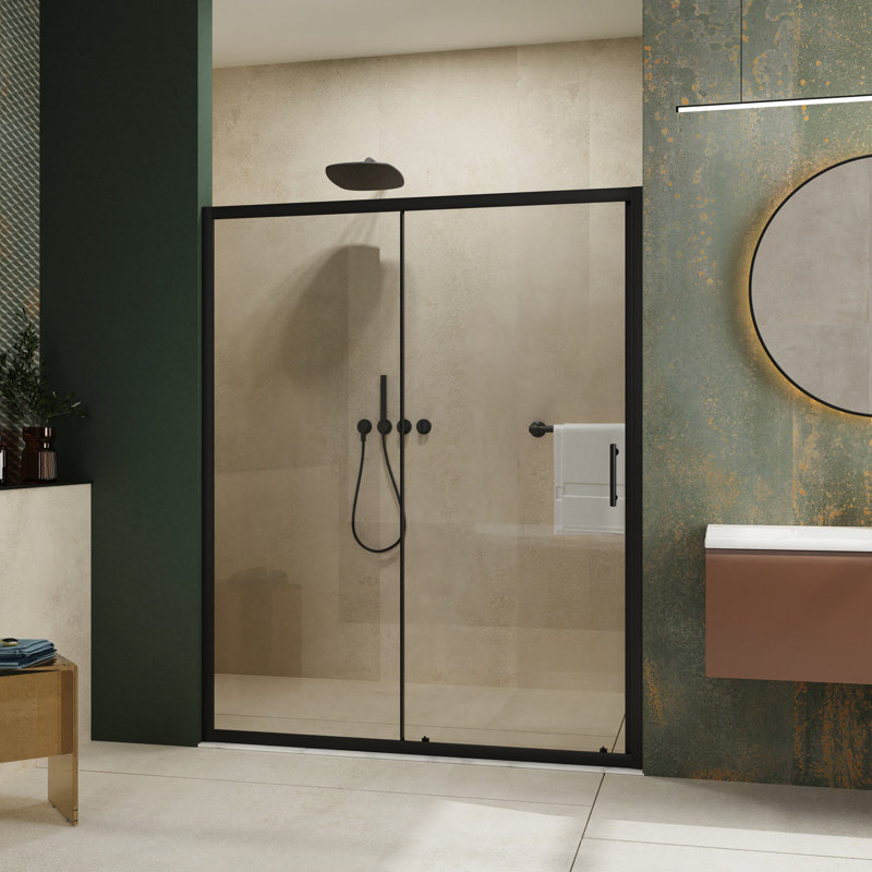 72 In H X 60 W Single Sliding Shower Door, 1/5" Tempered Glass, Black Aluminum Alloy, Stainless Steel Handle, Skillful Durability Fine Functionality