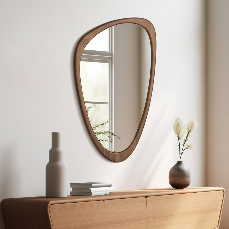 Doruk Irregular Wooden Bathroom/Vanity Mirror, 36" x 23", Walnut