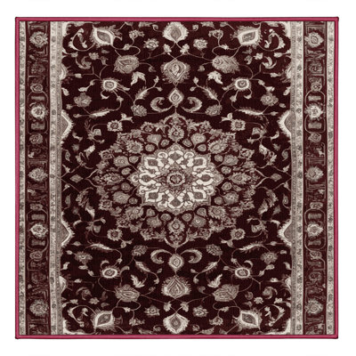 Tapis rouge Tabriz lavable à la machine
