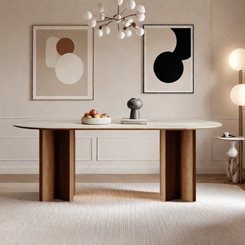 French Style Oval Dining Table with Rock Board, 29.5"H x 70.9"L x 31.5"W