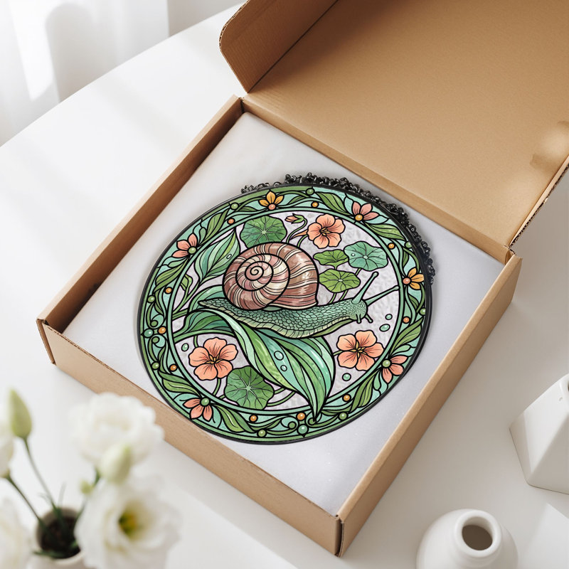 Panneau de vitrail Snail Garden, 7,8 heures, H 7,8 po