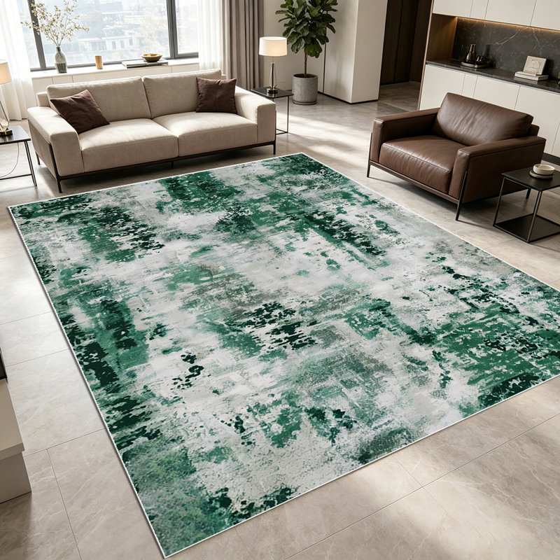 1PC Distressed Emerald Grey Abstract Vintage Modern area rugs for Living Room, Soft and Comfortable, All-season, easy-care, machine washable Indoor floor mat, ideal for dining table area, bedroom bedside, home entryway, home office porch,...