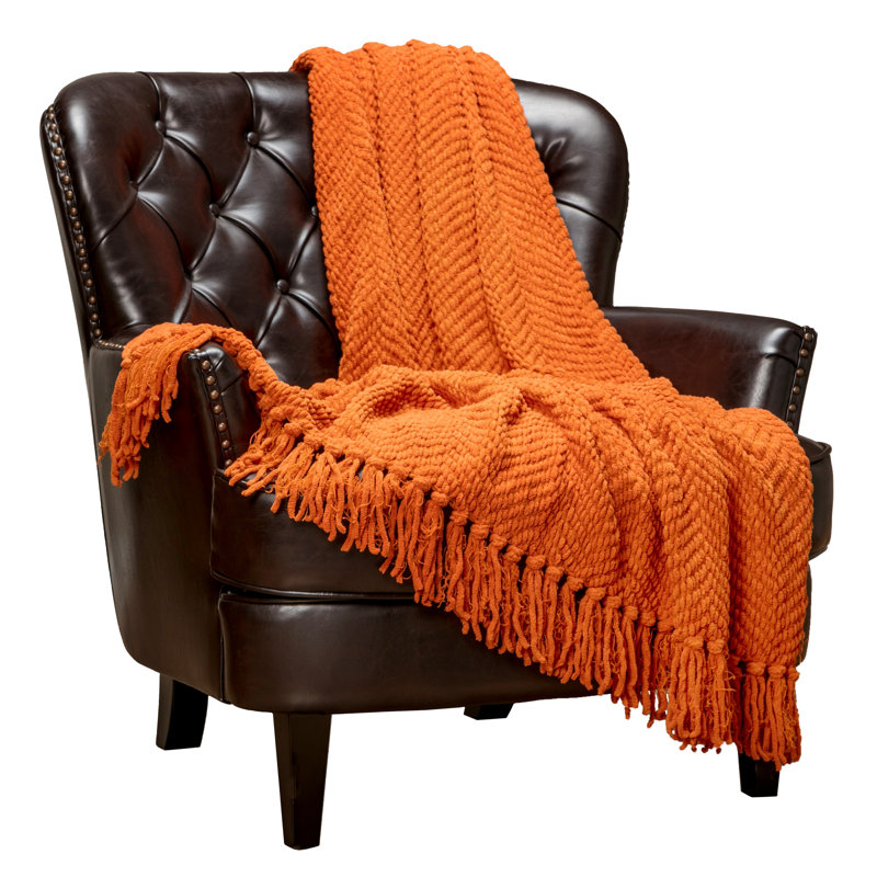Jeté tricoté texturé , Orange, l 65 po x L 50