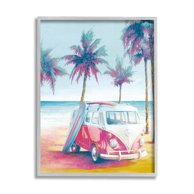 Az-959-Framed " Tropical Minibus On Beach " by Cloverfield & Co.