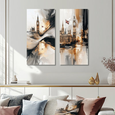 Big Ben Glow In England I - Landscapes Wall Art 2 Panels