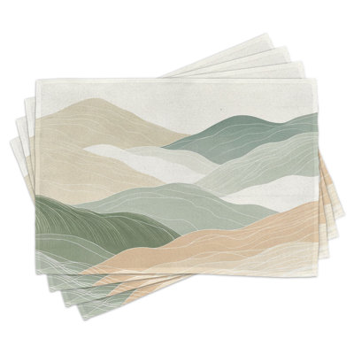 Polyester Beige Ecru And Green Rectangle Placemat