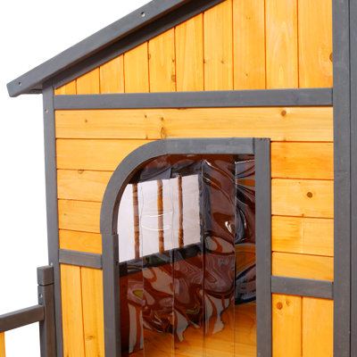 Niche pour chien en bois pour l'extérieur - chenil double TG avec surface surélevée et porche abrité, petits et moyens chiens, espace de porche d'entrée spacieux et naturel