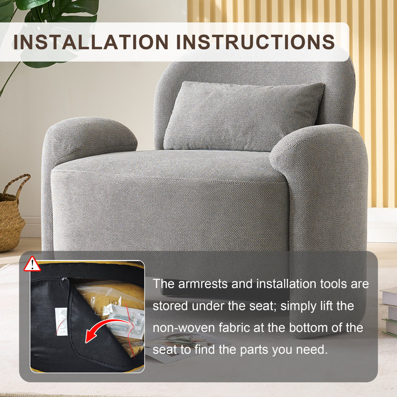 Fauteuil d'appoint moderne surdimensionné 37,2 po, Gris