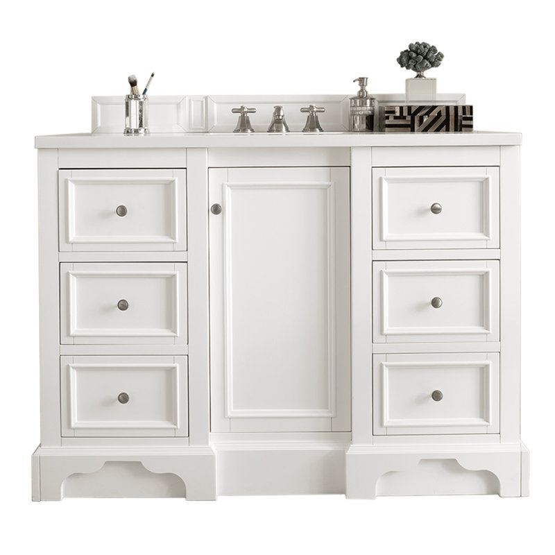 De Soto 48'' W Single Vanity, Bright White, Carrara White Marble, 8" Widespread